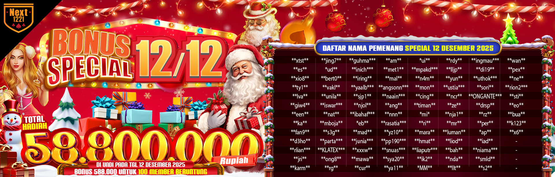 PEMENANG BONUS SPECIAL 12/12 NEXT1221