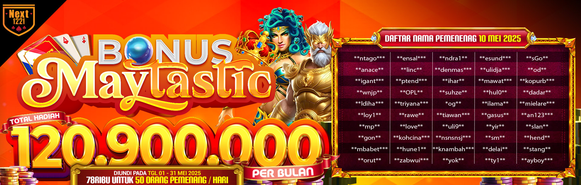 BONUS MAYTASTIC NEXT1221 10 MEI 2025 