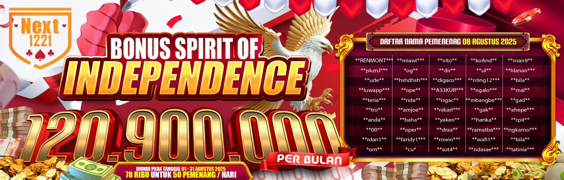 BONUS SPIRIT OF INDEPENDENCE NEXT1221 08 AGUSTUS 2025
