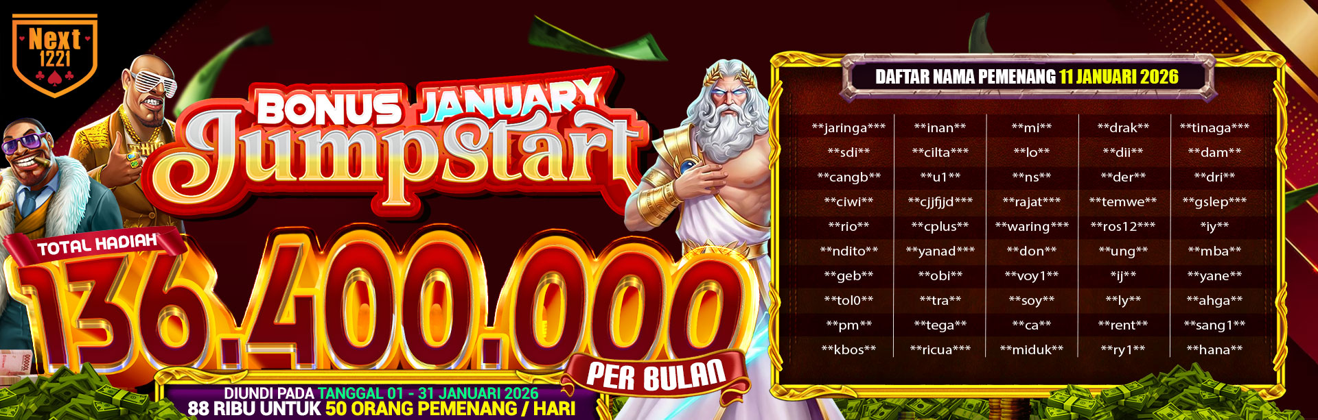 BONUS JUMPSTART NEXT1221 11 JANUARI 2026