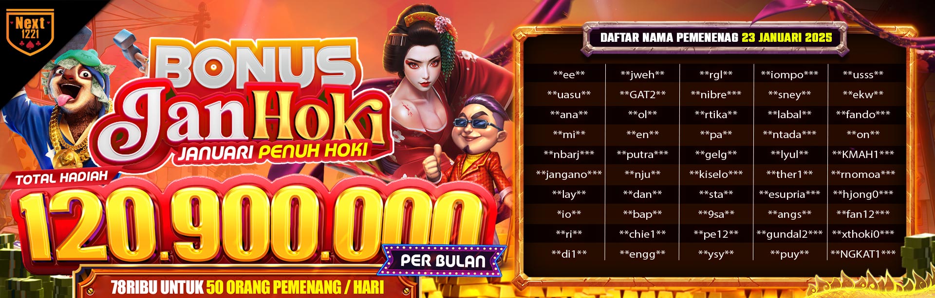 BONUS JANHOKI (JANUARI PENUH HOKI) NEXT1221 23 JANUARY 2025