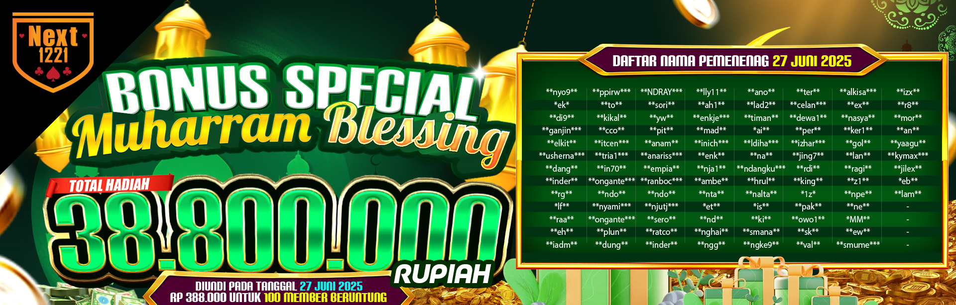 NAMA PEMENANG BONUS SPECIAL MUHARRAM BLESSING NEXT1221