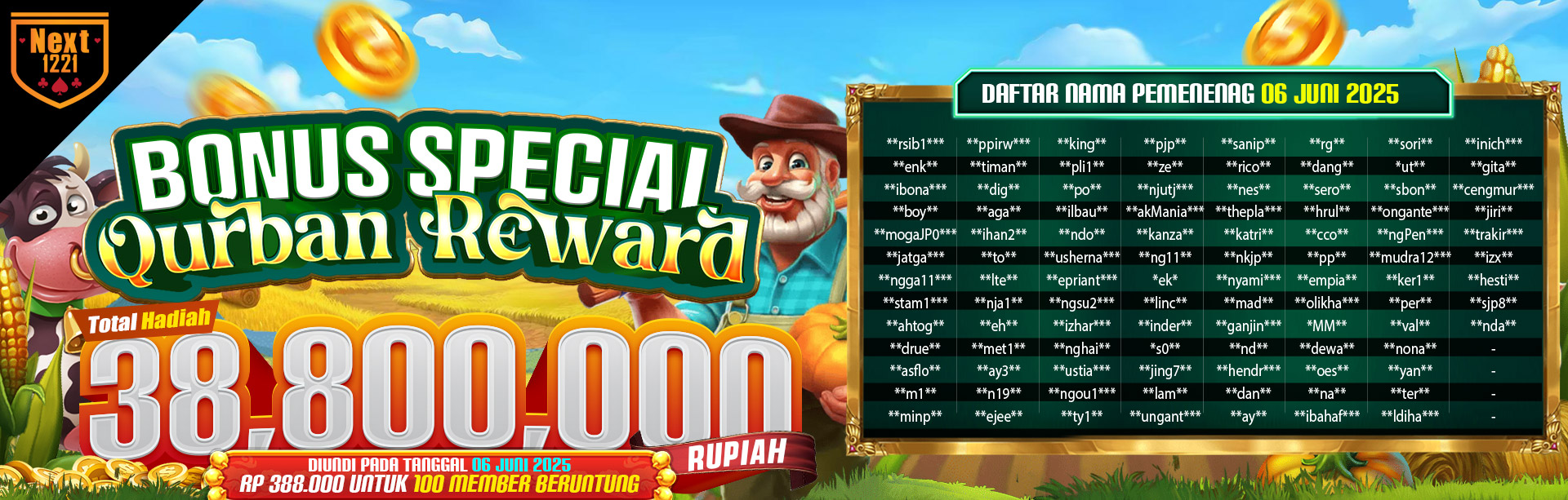 PEMENANG BONUS SPECIAL QURBAN REWARD NEXT1221