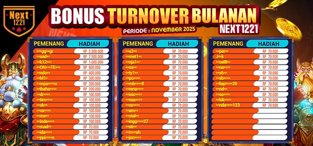 BONUS TURNOVER TERTINGGI NOVEMBER NEXT1221