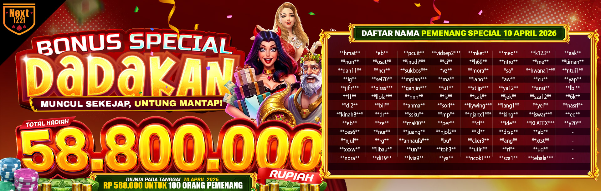 BONUS SPECIAL DADAKAN NEXT1221 10 APRIL 2026