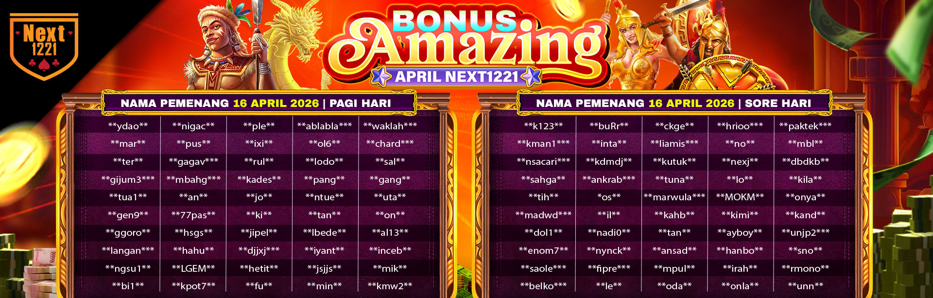 BONUS AMAZING APRIL NEXT1221 16 APRIL 2026 SORE