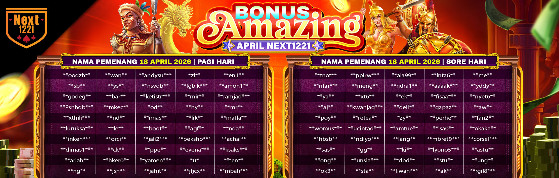 BONUS AMAZING APRIL NEXT1221 18 APRIL 2026 SORE