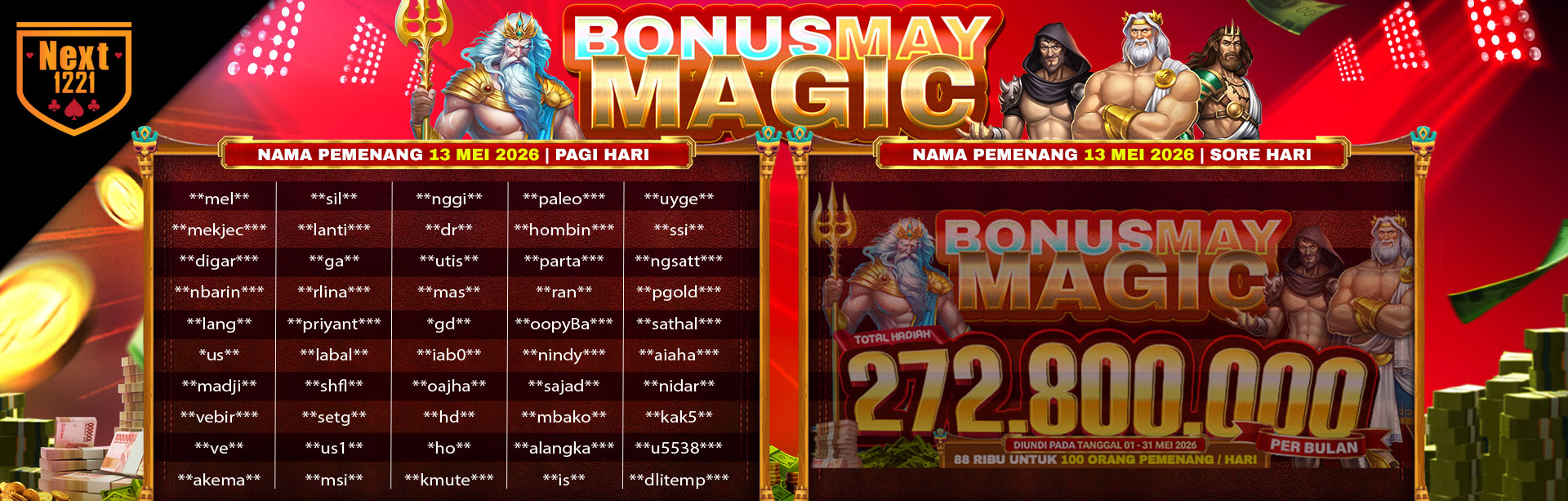 BONUS MAY MAGIC NEXT1221 13 MEI PAGI