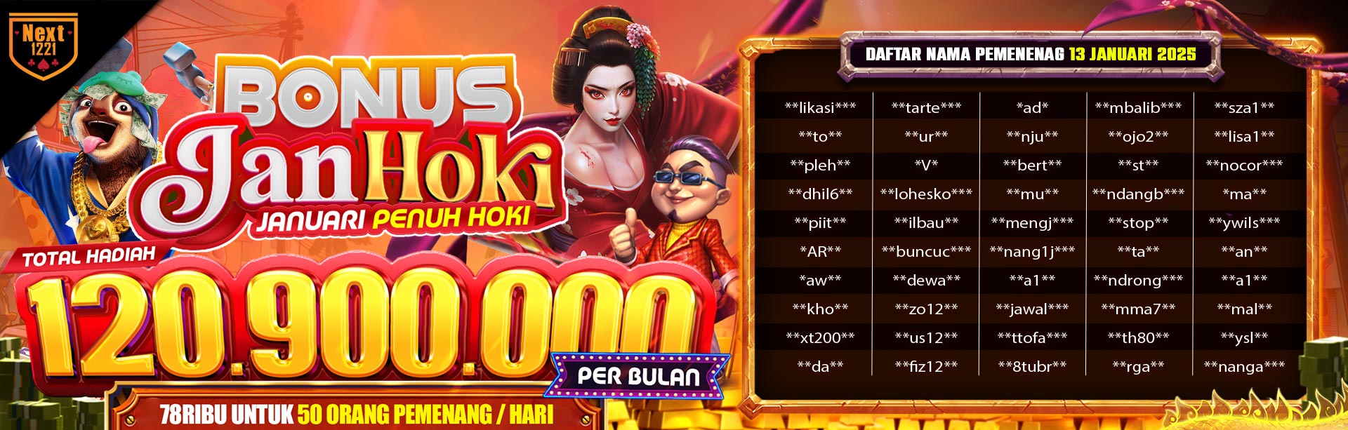 BONUS JANHOKI (JANUARI PENUH HOKI) NEXT1221 13 JANUARY 2025